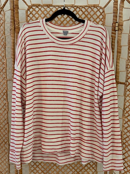 aerie Tops - aerie Women’s Red and White Striped Crewneck Lightweight Sweatshirt